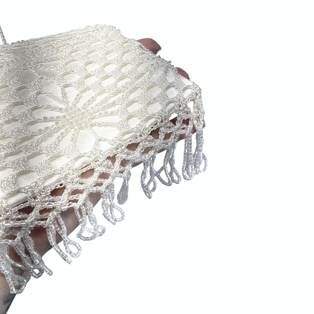 Vintage 90s/Y2K Ivory Beaded Satin Party Purse Handbag Women Bridal Bag Formal - Picture 5 of 12